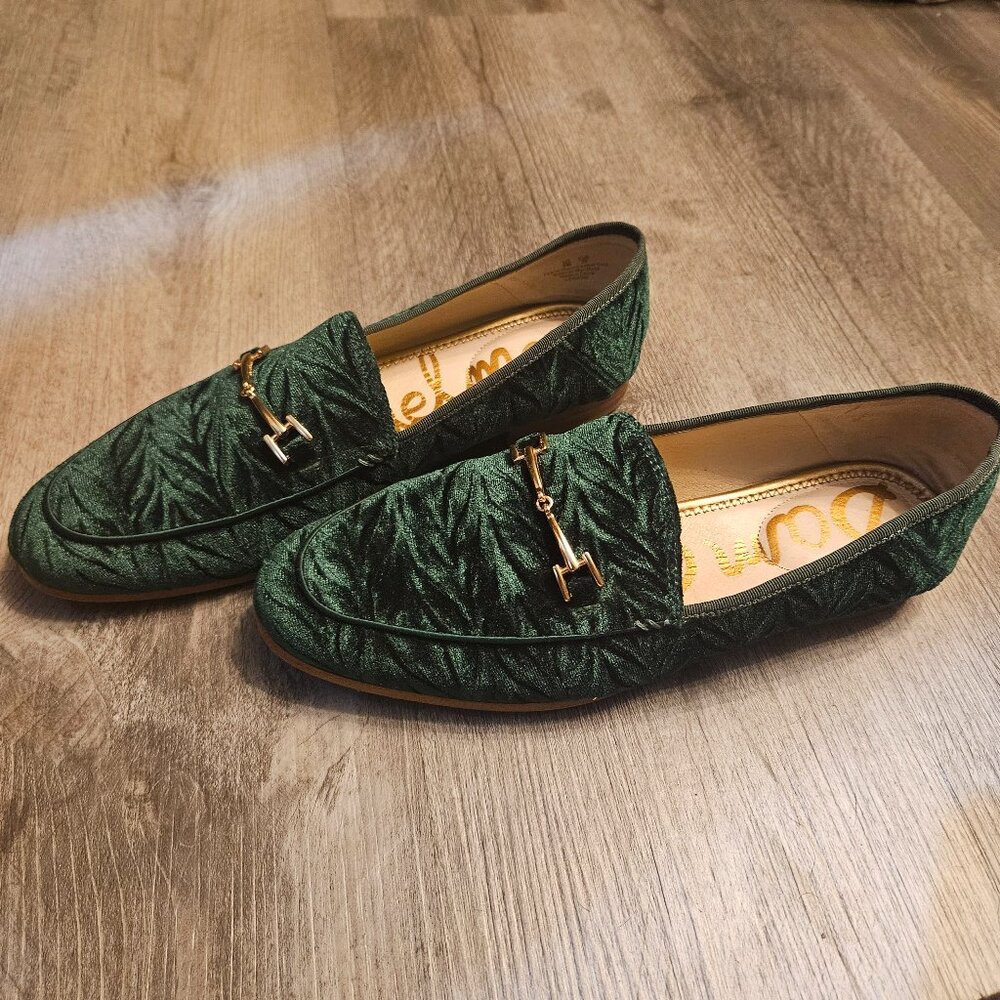 Green velvet loafers